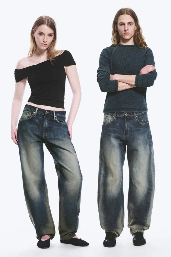 Nebula Mid Rise Loose Barrel Leg Unisex Jeans – Laser Blue – Medium Blue Nebula Mid Rise Loose Barrel Leg Unisex Jeans – Laser Blue – Medium Blue