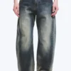 Nebula Mid Rise Loose Barrel Leg Unisex Jeans – Laser Blue – Medium Blue Nebula Mid Rise Loose Barrel Leg Unisex Jeans – Laser Blue – Medium Blue