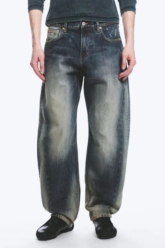 Nebula Mid Rise Loose Barrel Leg Unisex Jeans – Laser Blue – Medium Blue Nebula Mid Rise Loose Barrel Leg Unisex Jeans – Laser Blue – Medium Blue