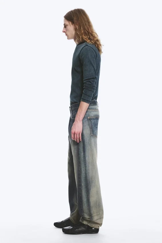 Nebula Mid Rise Loose Barrel Leg Unisex Jeans – Laser Blue – Medium Blue Nebula Mid Rise Loose Barrel Leg Unisex Jeans – Laser Blue – Medium Blue