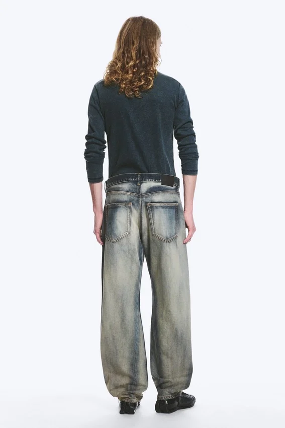 Nebula Mid Rise Loose Barrel Leg Unisex Jeans – Laser Blue – Medium Blue Nebula Mid Rise Loose Barrel Leg Unisex Jeans – Laser Blue – Medium Blue