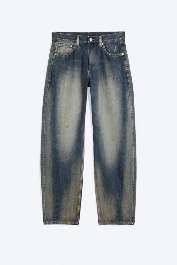 Nebula Mid Rise Loose Barrel Leg Unisex Jeans – Laser Blue – Medium Blue Nebula Mid Rise Loose Barrel Leg Unisex Jeans – Laser Blue – Medium Blue
