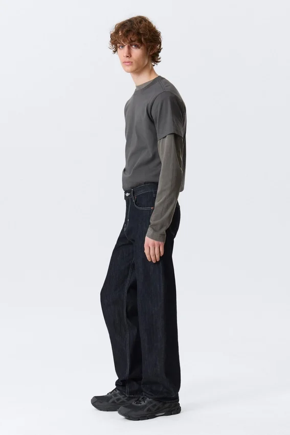 Nebula Mid Rise Loose Barrel Unisex Jeans – Blue Rinse – Dark Blue Nebula Mid Rise Loose Barrel Unisex Jeans – Blue Rinse – Dark Blue