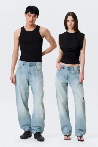 Nebula Mid Rise Loose Barrel Unisex Jeans – Kimberley Blue – Light Blue