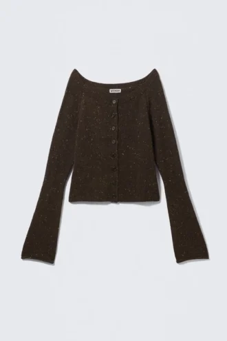 Nepped Knitted Wool-Blend Cardigan – Dark Brown Melange