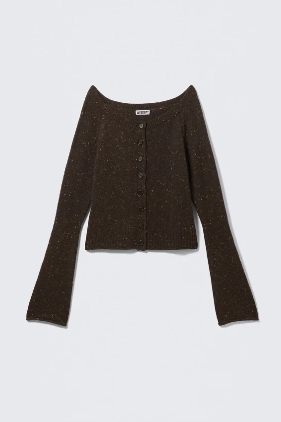 Nepped Knitted Wool-Blend Cardigan – Dark Brown Melange Nepped Knitted Wool-Blend Cardigan – Dark Brown Melange