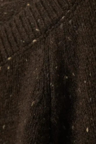 Nepped Knitted Wool-Blend Cardigan – Dark Brown Melange