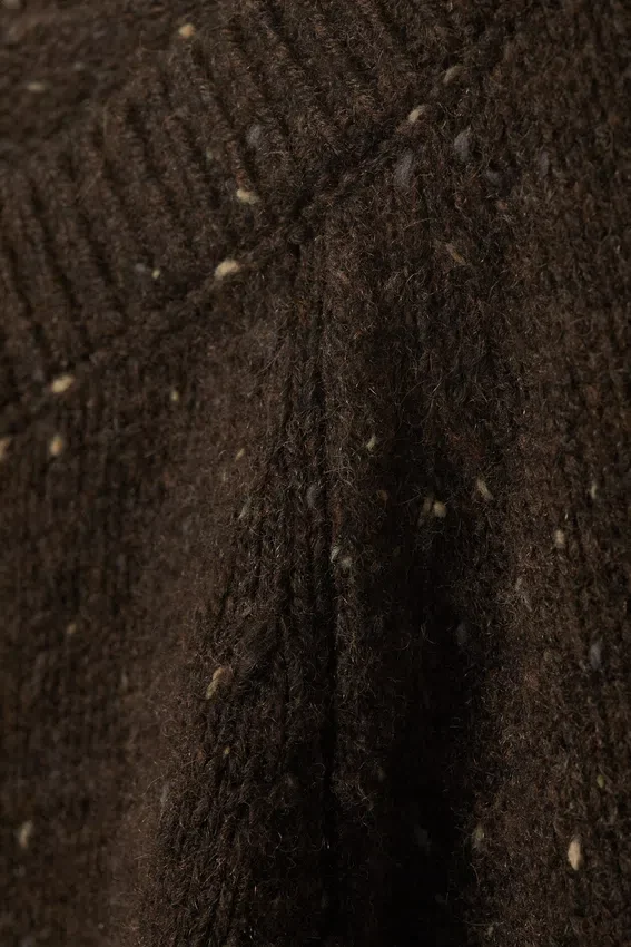 Nepped Knitted Wool-Blend Cardigan – Dark Brown Melange Nepped Knitted Wool-Blend Cardigan – Dark Brown Melange