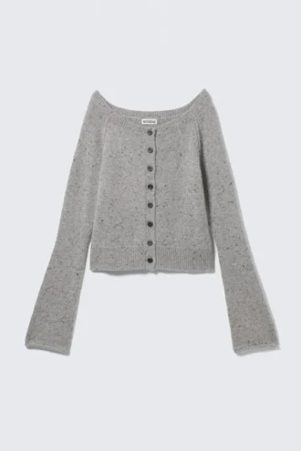 Nepped Knitted Wool-Blend Cardigan – Grey Melange