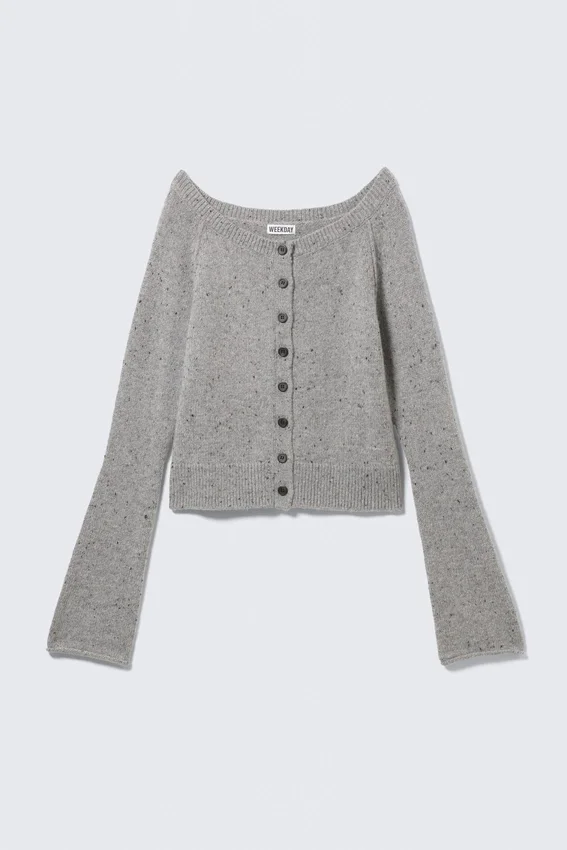 Nepped Knitted Wool-Blend Cardigan – Grey Melange Nepped Knitted Wool-Blend Cardigan – Grey Melange