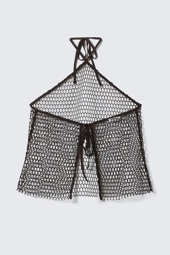 Net Halter Tie Top – Dark Brown Net Halter Tie Top – Dark Brown