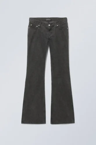 Nova Low Slim Bootcut Cord Trousers – Black Dark