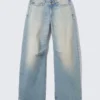 Oblique Low Waist Loose Barrel Jeans – Port Blue – Light Blue Oblique Low Waist Loose Barrel Jeans – Port Blue – Light Blue