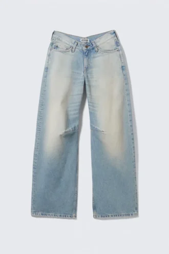 Oblique Low Waist Loose Barrel Jeans – Port Blue – Light Blue