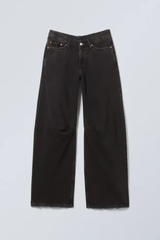 Oblique Low Waist Loose Barrel Jeans – Tuned Black