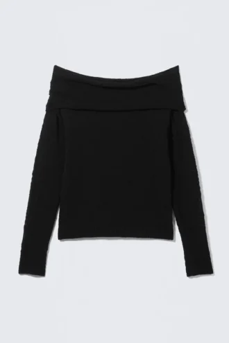 Off-Shoulder Knitted Sweater – Black