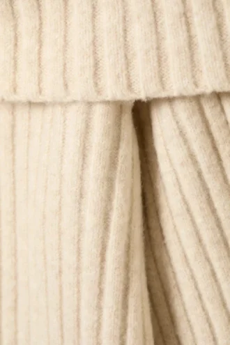Off-Shoulder Ribbed Knitted Sweater – Light Beige