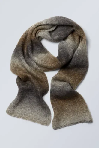 Ombre Striped Wool Blend Scarf – Dusty Beige