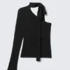 One-Shoulder Long-Sleeved Tie Top – Black One-Shoulder Long-Sleeved Tie Top – Black