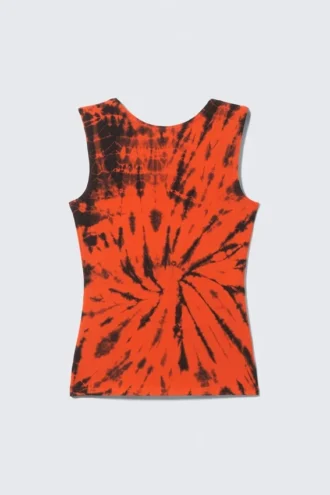 Open Back Boat-Neck Tank Top – Bright Orange Tie-Dye