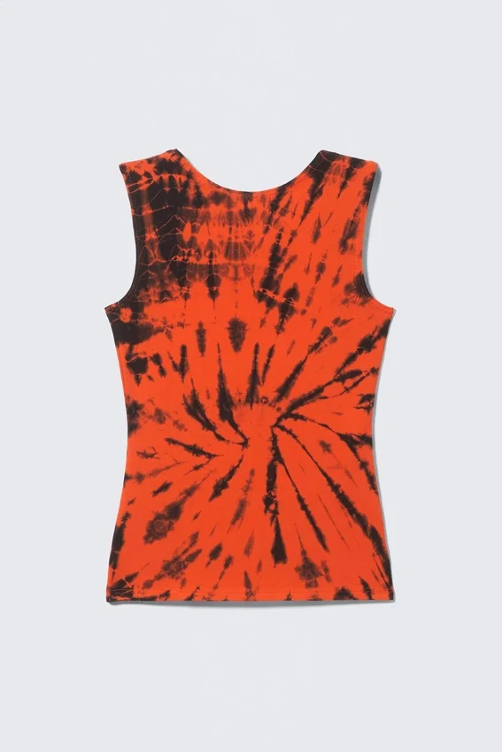 Open Back Boat-Neck Tank Top – Bright Orange Tie-Dye Open Back Boat-Neck Tank Top – Bright Orange Tie-Dye