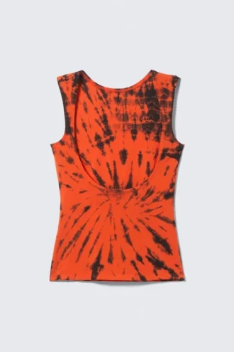 Open Back Boat-Neck Tank Top – Bright Orange Tie-Dye