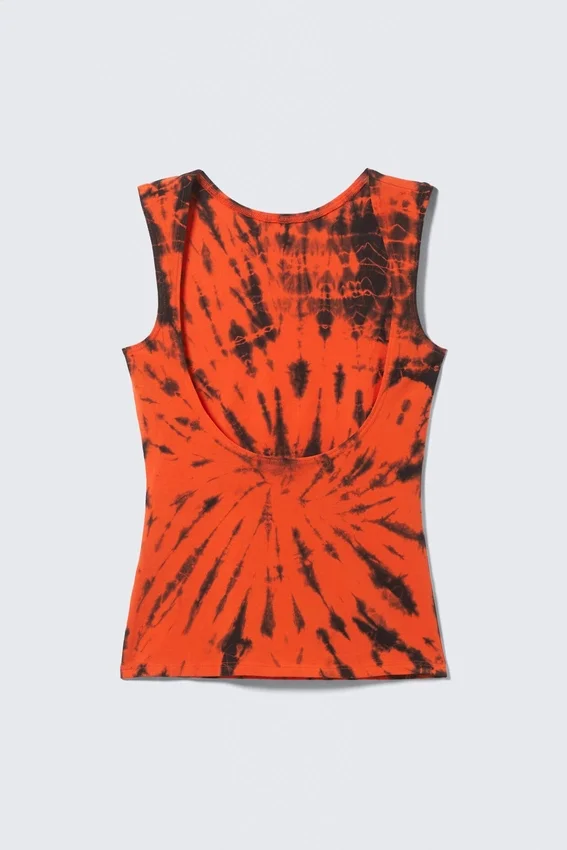 Open Back Boat-Neck Tank Top – Bright Orange Tie-Dye Open Back Boat-Neck Tank Top – Bright Orange Tie-Dye