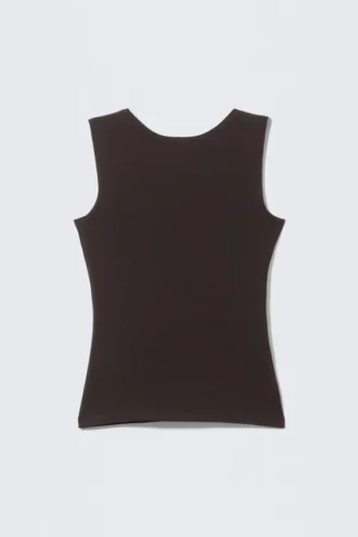 Open Back Boat-Neck Tank Top – Dark Brown