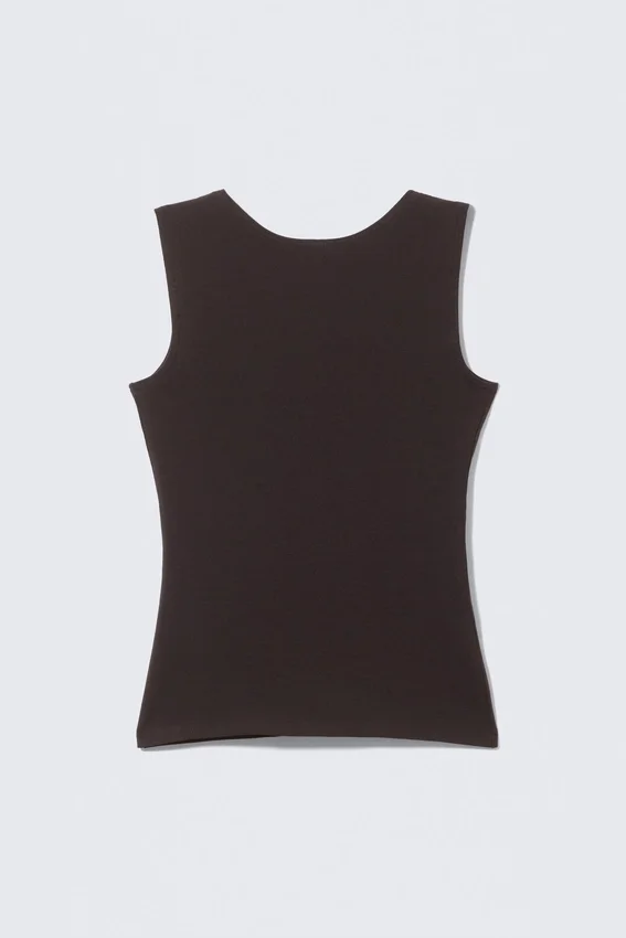 Open Back Boat-Neck Tank Top – Dark Brown Open Back Boat-Neck Tank Top – Dark Brown