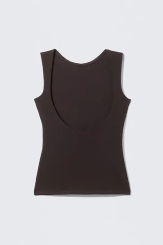 Open Back Boat-Neck Tank Top – Dark Brown