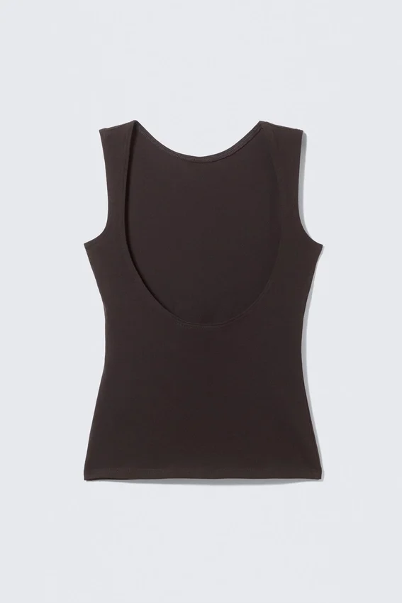 Open Back Boat-Neck Tank Top – Dark Brown Open Back Boat-Neck Tank Top – Dark Brown