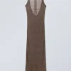 Open Back Knitted Maxi Dress – Dark Mole Open Back Knitted Maxi Dress – Dark Mole