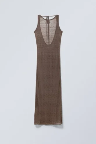 Open Back Knitted Maxi Dress – Dark Mole