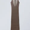 Open Back Knitted Maxi Dress – Dark Mole Open Back Knitted Maxi Dress – Dark Mole