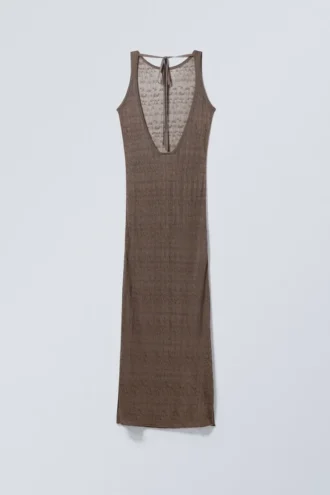 Open Back Knitted Maxi Dress – Dark Mole