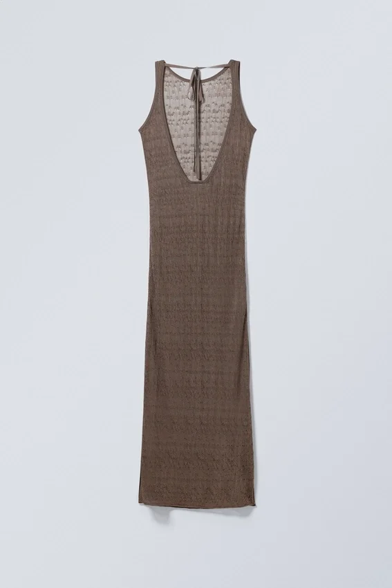 Open Back Knitted Maxi Dress – Dark Mole Open Back Knitted Maxi Dress – Dark Mole