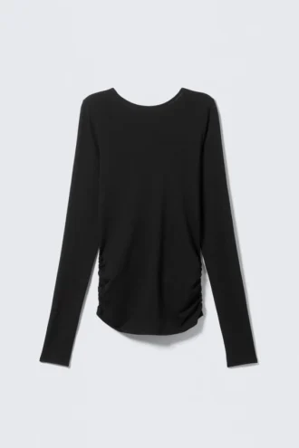 Open Back Long-Sleeved Top – Black