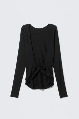 Open Back Long-Sleeved Top – Black