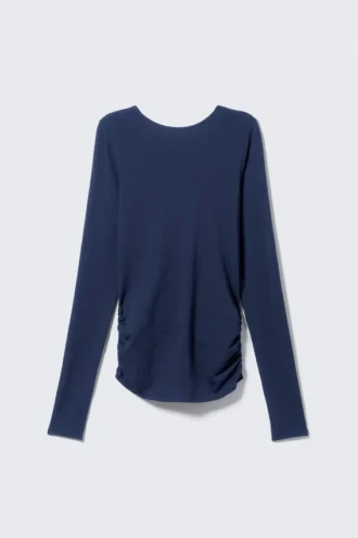 Open Back Long-Sleeved Top – Dark Blue