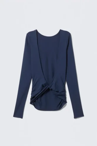 Open Back Long-Sleeved Top – Dark Blue