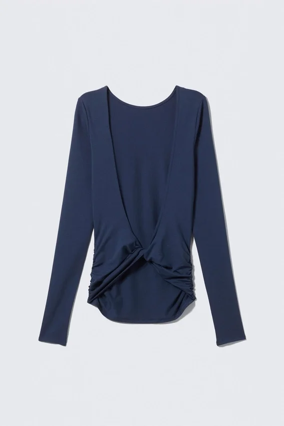 Open Back Long-Sleeved Top – Dark Blue Open Back Long-Sleeved Top – Dark Blue