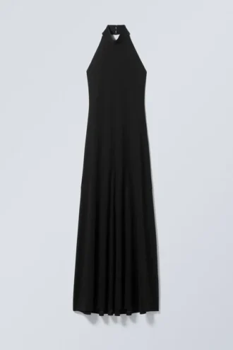 Open Back Maxi Halter Dress – Black