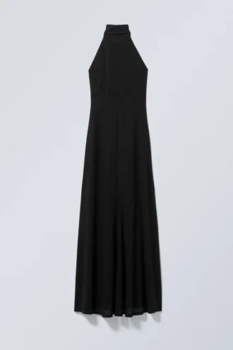 Open Back Maxi Halter Dress – Black