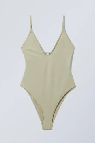 Open Back Swimsuit – Light Khaki Green