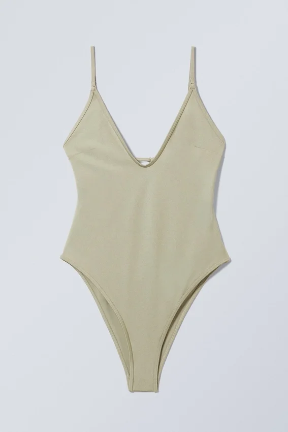 Open Back Swimsuit – Light Khaki Green Open Back Swimsuit – Light Khaki Green