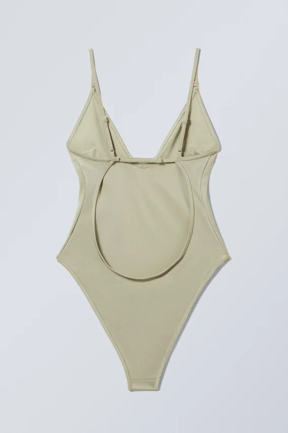 Open Back Swimsuit – Light Khaki Green Open Back Swimsuit – Light Khaki Green