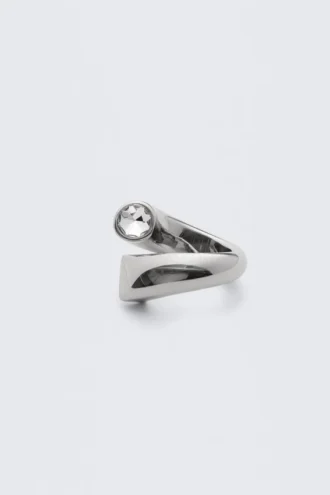 Open-Band Rhinestone Ring – Silver