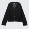 Open-Knit Button-Up Cardigan – Black Open-Knit Button-Up Cardigan – Black