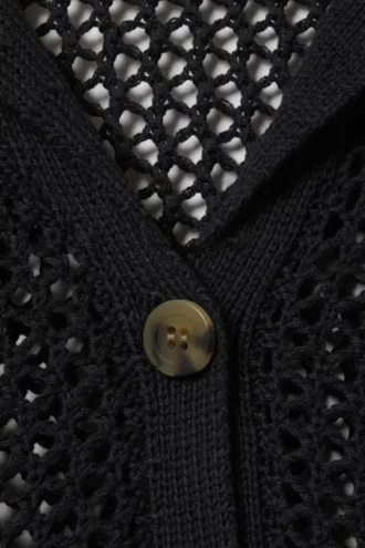 Open-Knit Button-Up Cardigan – Black
