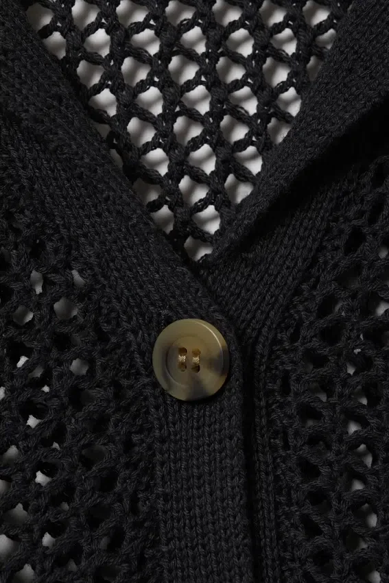 Open-Knit Button-Up Cardigan – Black Open-Knit Button-Up Cardigan – Black